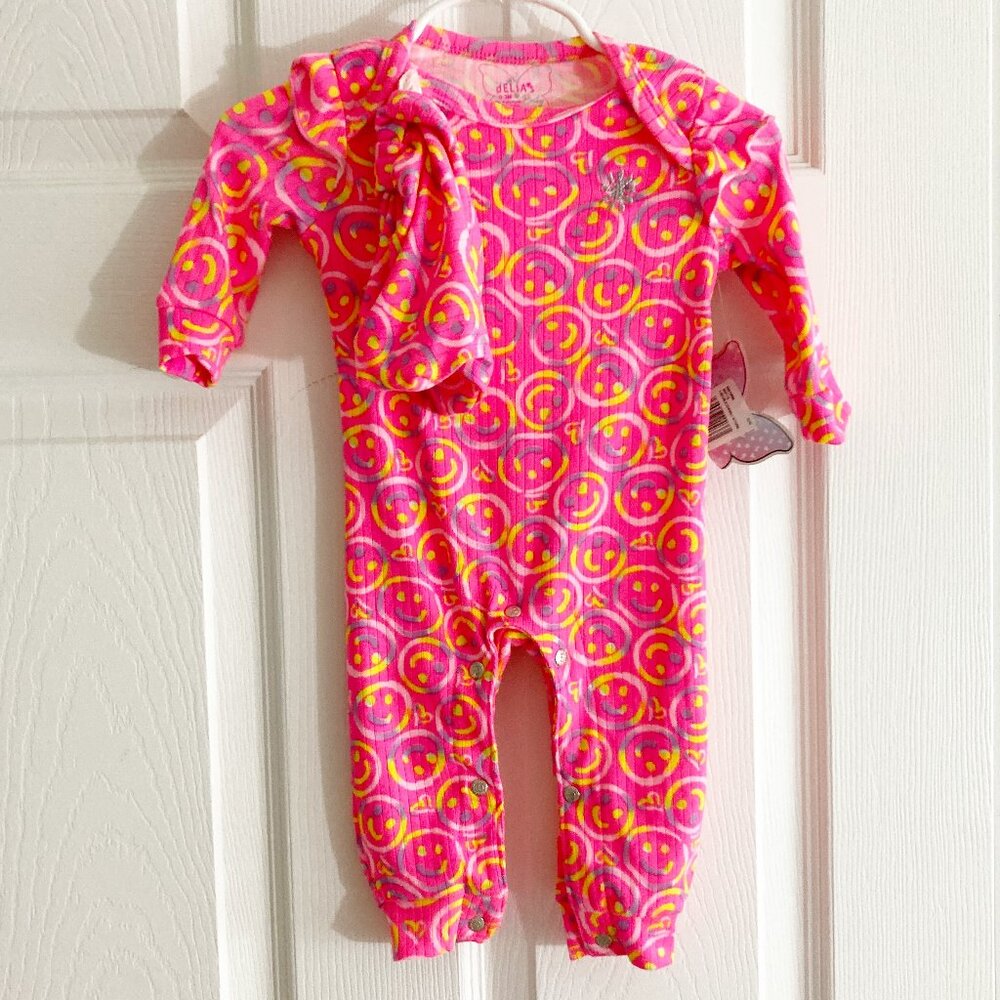 dELIA*S Baby Neon Smiley Onesie and Turban Set Size 0-3M NWT